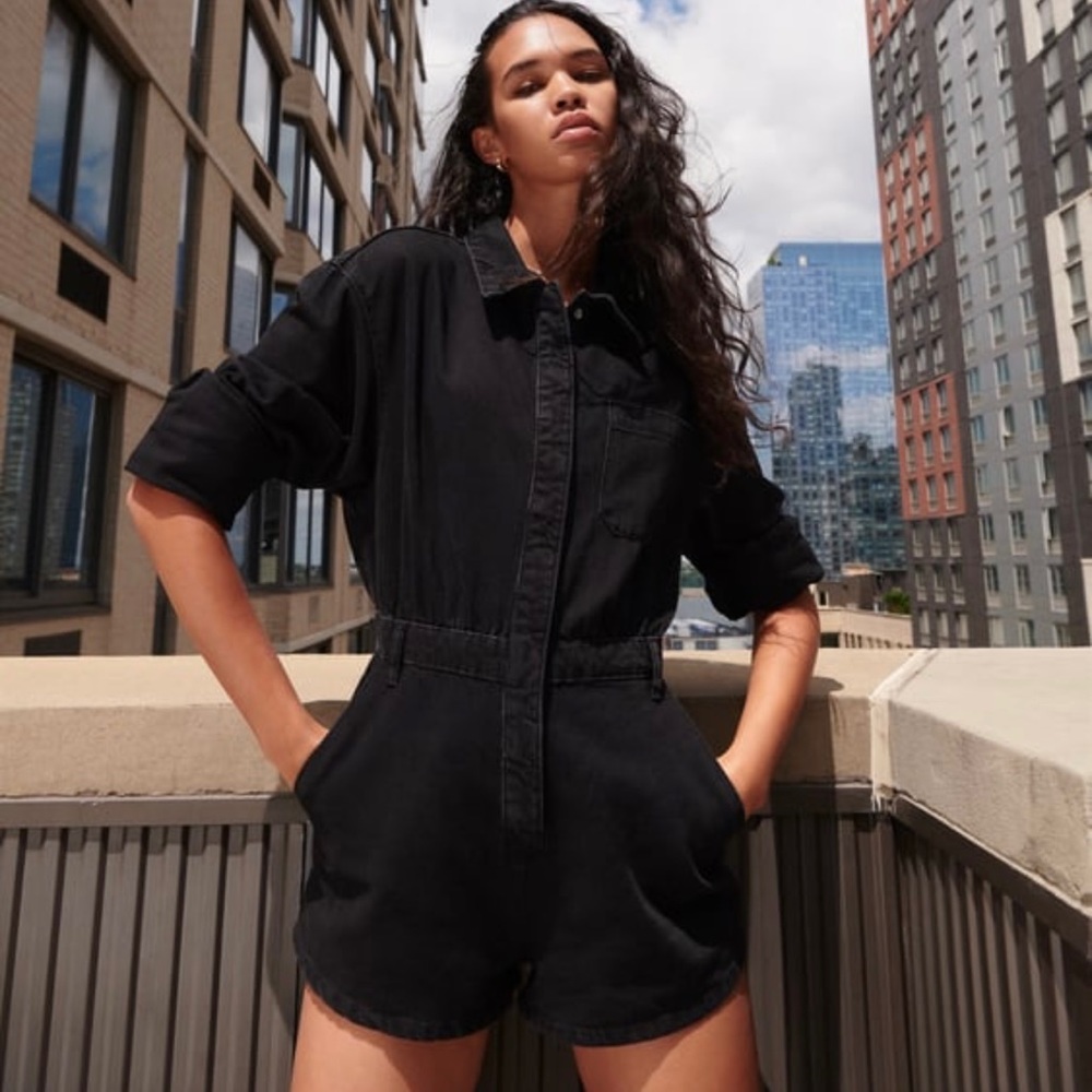 BRAND NEW ZARA BLACK DENIM ROMPER